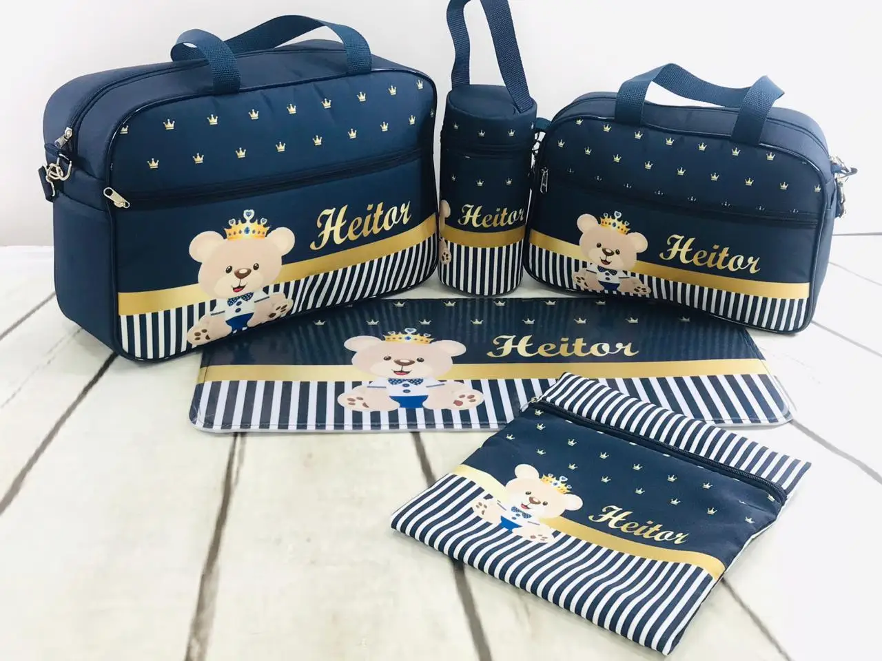 Kit de bolsos de bebé, 5 unidades, Ursinho, botiquín, nombre personalizado