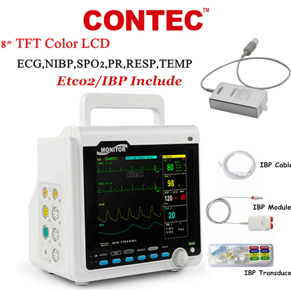 

CONTEC CMS6000 Multi Parameters Patient Monitor 8'' Vital Signs Monitor with Capnograph Etco2 & IBP