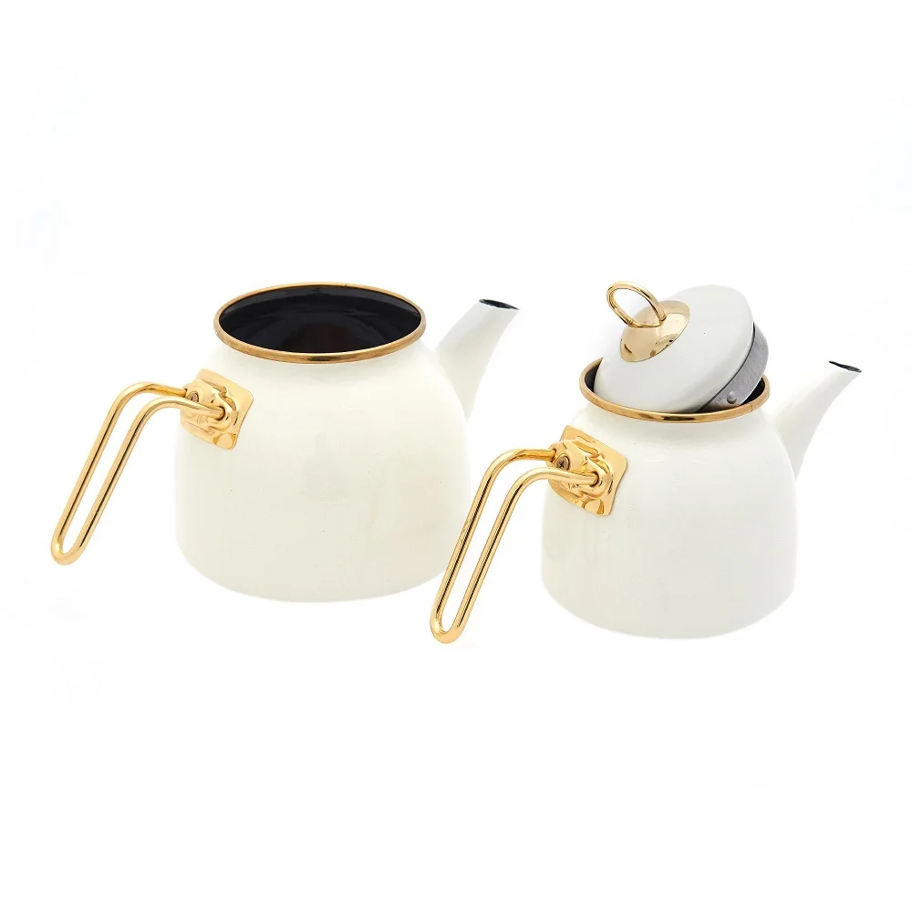 Tasev Sultan Luxury Large Gold White Enamel Teapot