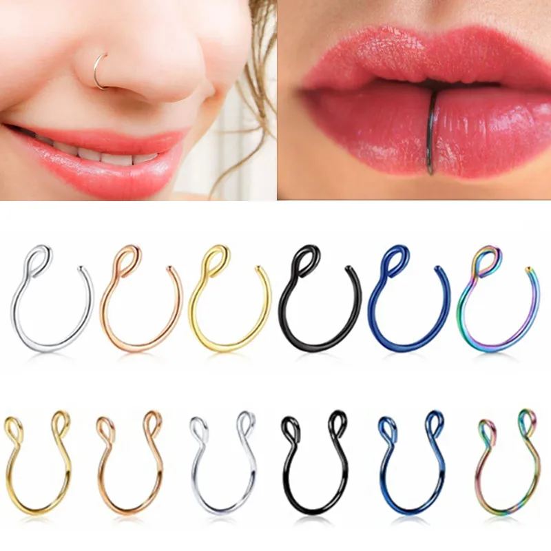 Cerceau de faux piercing en acier inoxydable, lot de faux anneau antarctique, bijoux non perçants, faux piercing, anneau de labExamen