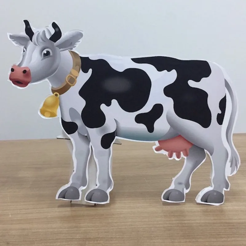 Cow Figure Foam-board Cutout Standee with Cardboard Stand, Kids Birthday Decoration, Animals and Farm Concept Party Supplies