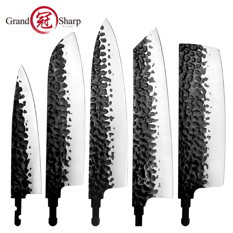 Grandsharp DIY Blank Blade High Carbon Stainless Steel Billet Chef Kiritsuke Nakiri Santoku Utility Blades Ultra Sharp Tools