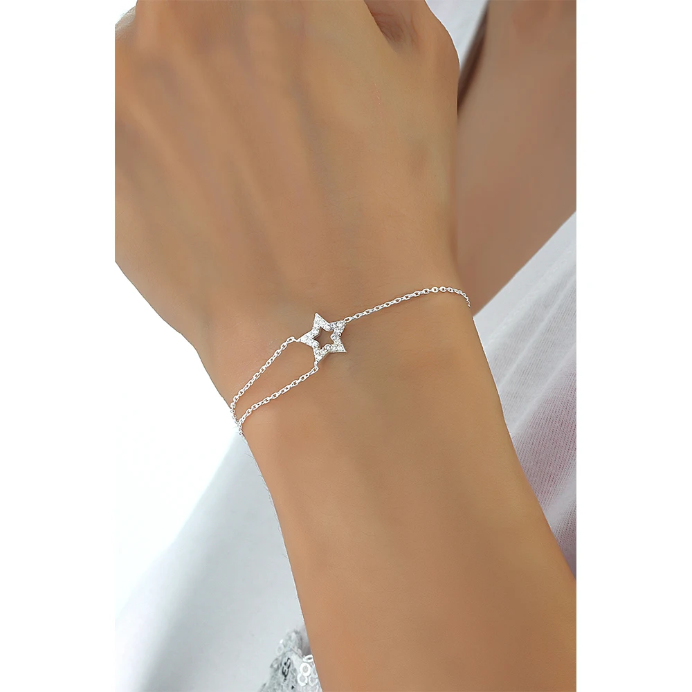 Beautiful 925 Sterling Silver Jewelry Star Bracelet 925 Silver Zircon with Wristlet