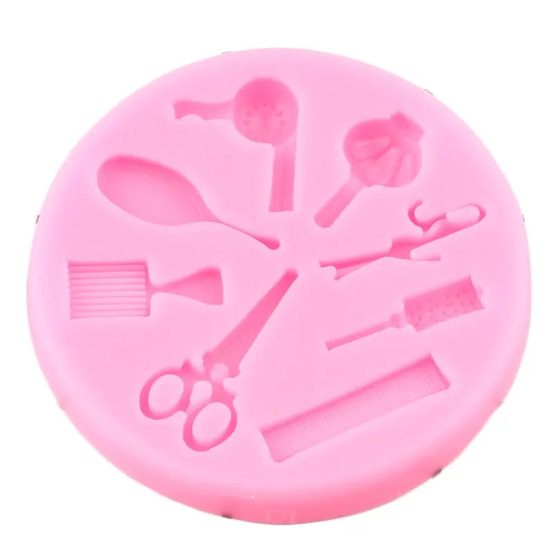 Hair Dryer Scissors Curling Iron Comb Mirror Silicone Molds DIY Party Cupcake Fondant Cake Decorating Tools Chocolate Moulds