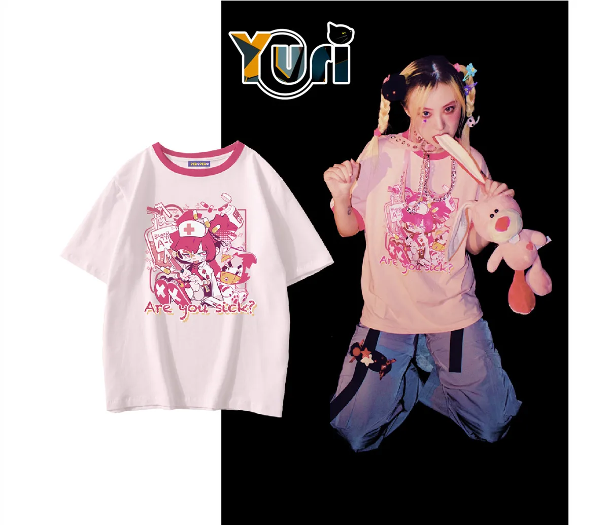 Limit MuseDash Muse Dash Original Rin Punk Yandere Pink Casual T-shirt Peropero Costume Cosplay Fashion Cos Sa