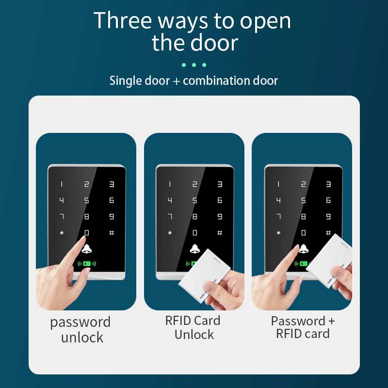 T2DC NFC RFID Card Reader Waterproof 125Khz+13.56Mhz Backlight Touch Key Access Control System Smart Lock Door Opener Keypad
