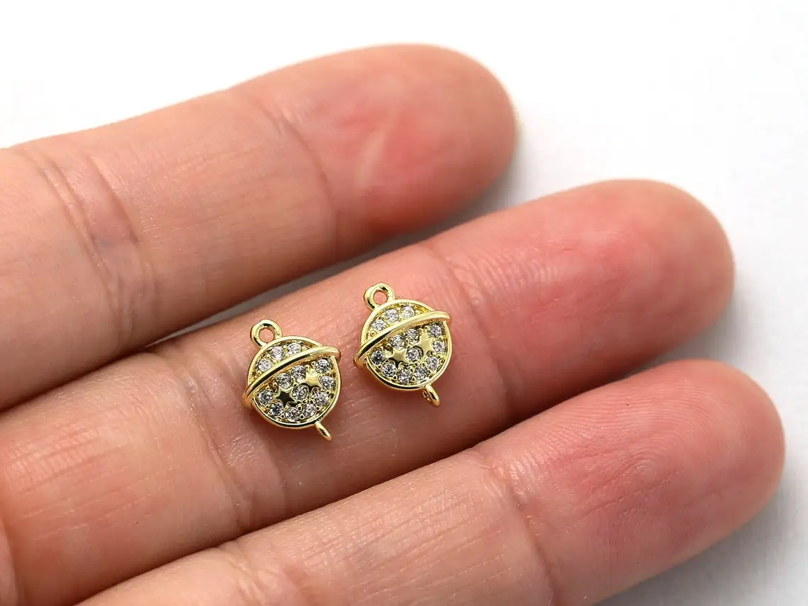 10pcs Gold earring charm, Celestial charms, Earring connector, Earring findings, Jewelry making, Real Gold plated G034