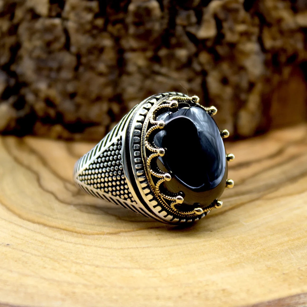 Handmade Real Pure 925 Sterling Silver Natural Stone Ring For Men Women High quality Jewelry Fashion  Retro Vintage Gift Zircon Onyx Agate Turkish Style Accessory