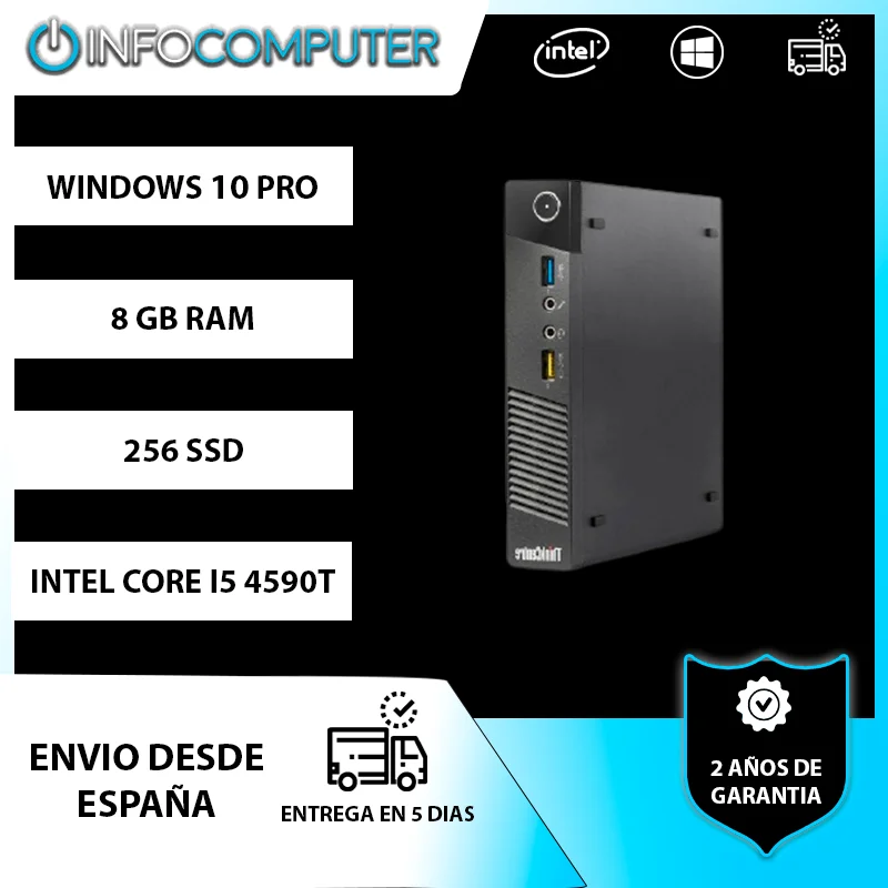 MINI PC Intel Core I5 4590T 2.0 GHz | 8 GB | 256 SSD | WIN 10 PRO Lenovo M93P Personal computer