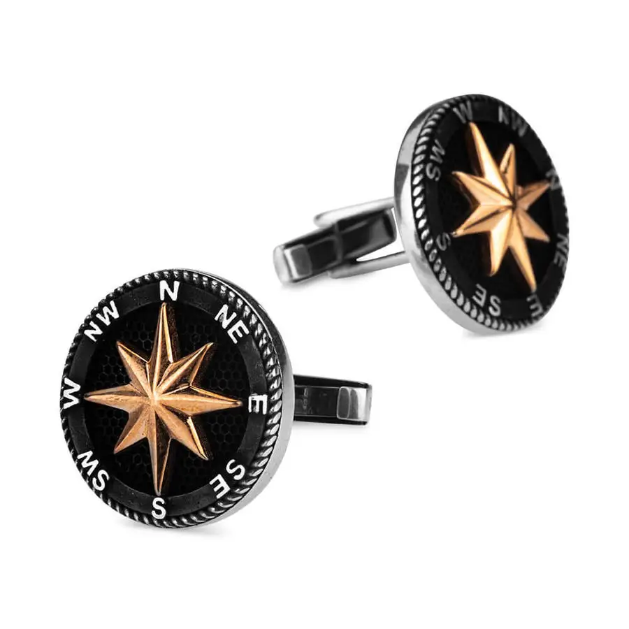 Elegant Design 925 Sterling Silver Compass Cufflink Jewelery Gift For Him Accessory