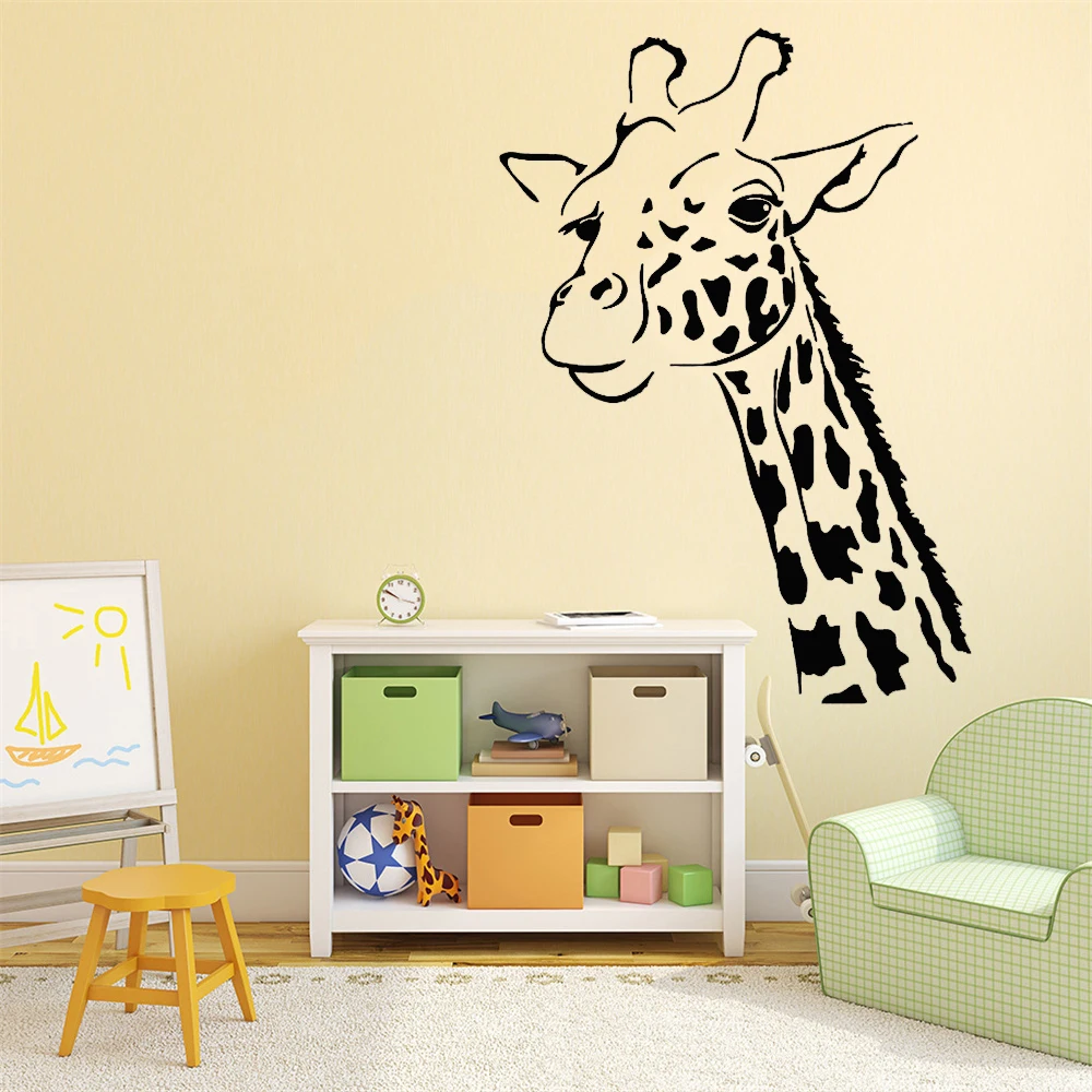 Newly Giraffes Wall Decals Baby Nursery Decor Giraffe Head Art Wall Vinyl Sticker Removable Bedroom Animal Poster Decorate