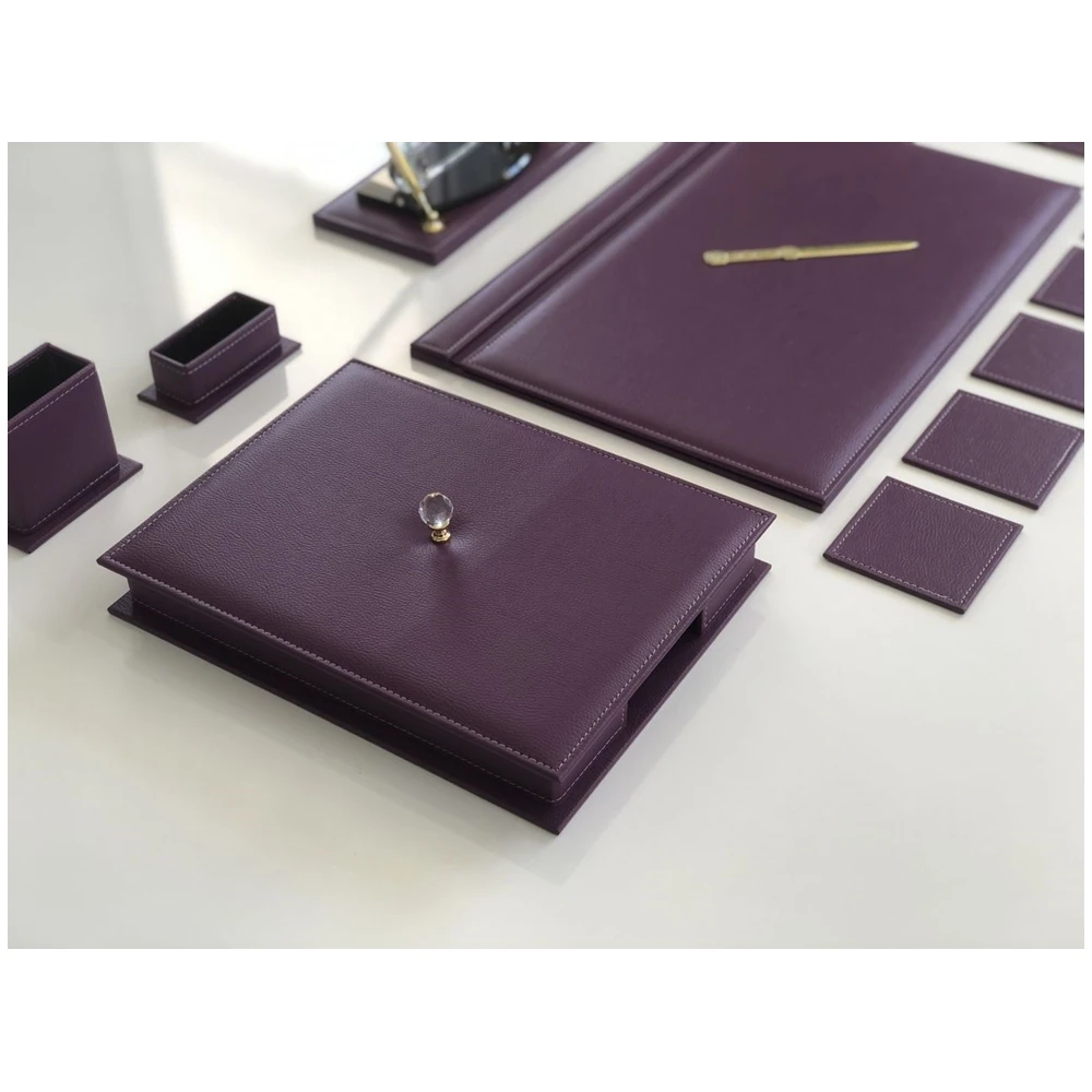 PURPLE Color Business Office Desk Leather Mat Set Organizer Accessories (Office Supplies, Office Desktop Set,)