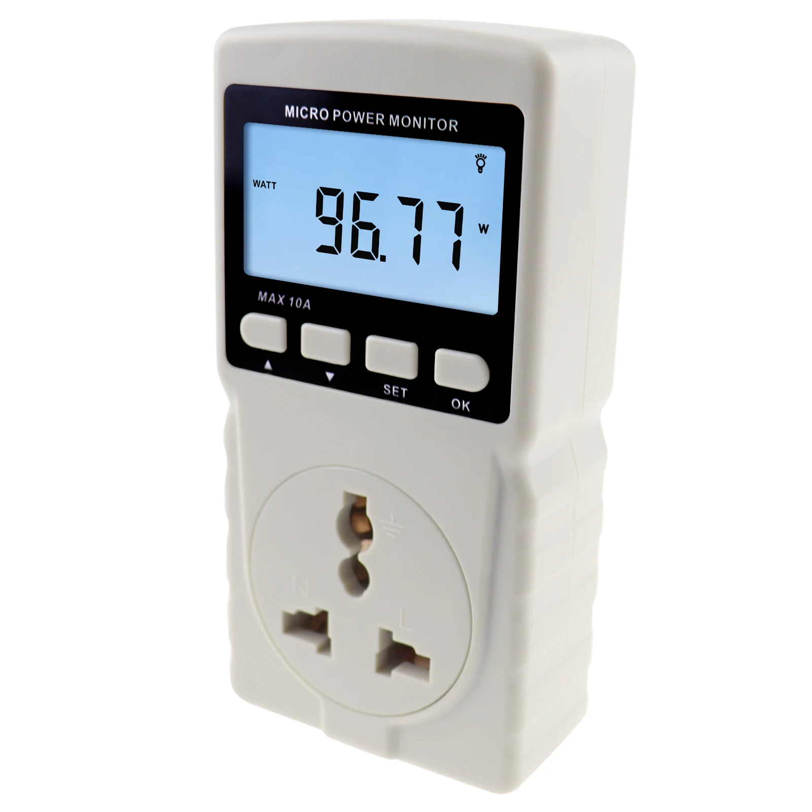 

Wattmeter Power Meter Monitor with Plug-in Socket Design Watt Voltage Current Frequency Electricity Consumption Meter