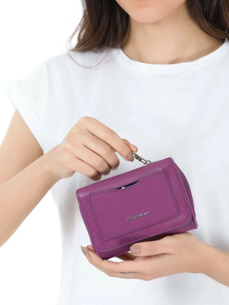 Purple Small Size Women 'S Wallet women's leather wallet hand bag wallets short women's wallet zipper bag coin Passbook card