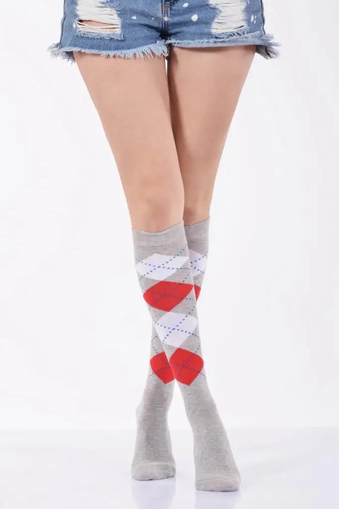 Idilfashion Women Plaid Lower Stocking-Light Gray-B-ART013 (3'LÜ PACKAGE)