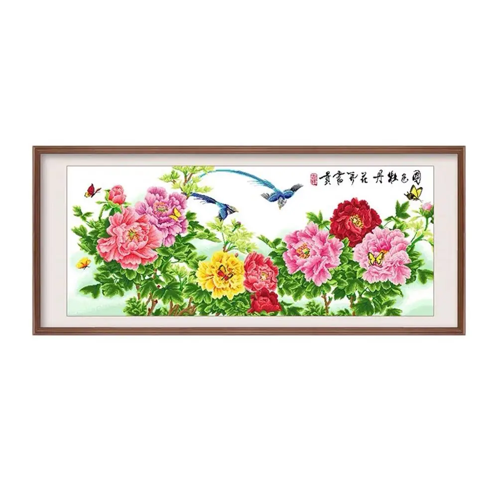 Vintage Blooming Peonies Wild Peonies Flower and Birds Stamped Cross Stitch Kit Embroidery needlework set