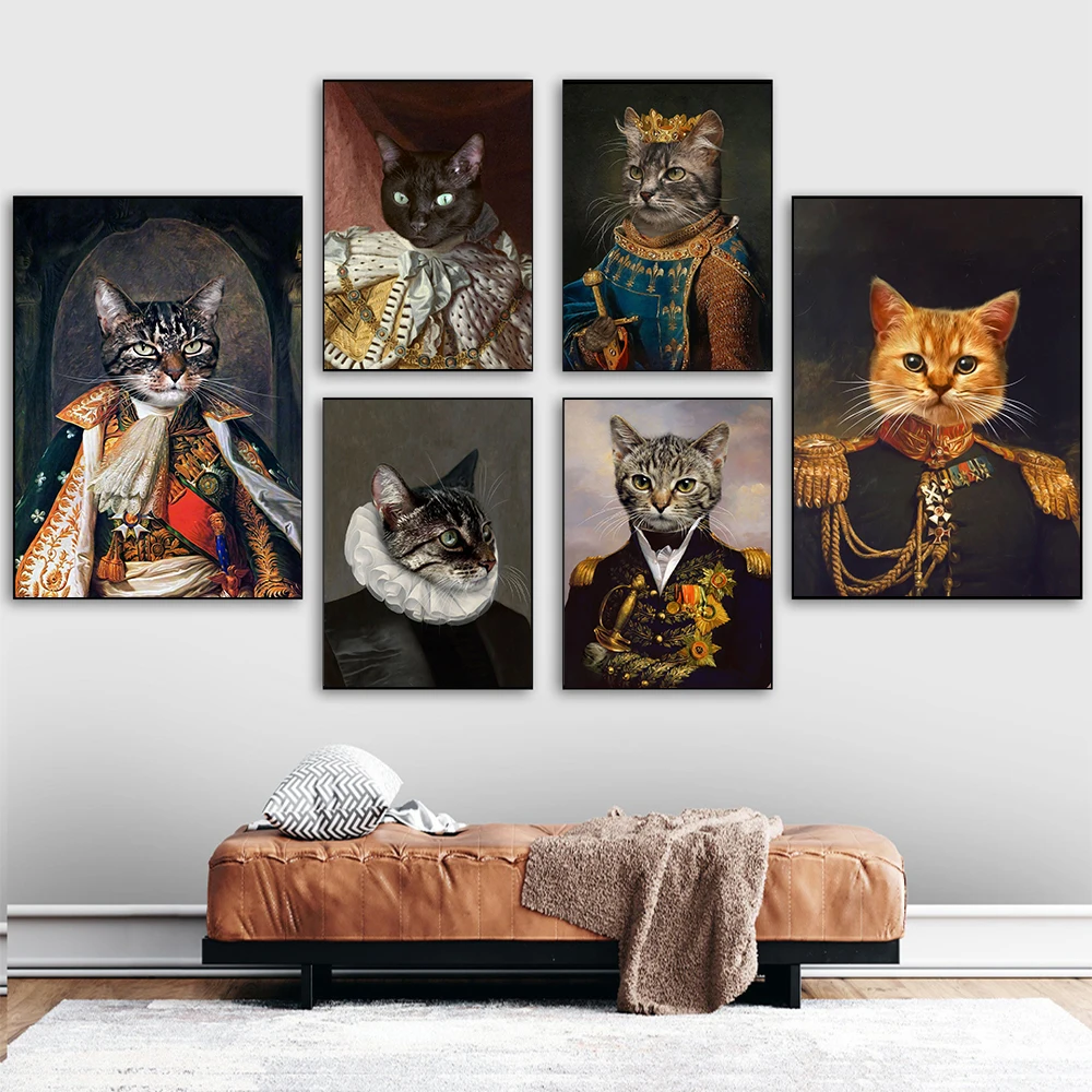 

Vintage Poster Wall Art Cat Retro Nostalgia Gentleman Canvas Painting Wall Pictures Posters And Prints For Living Room Unframed