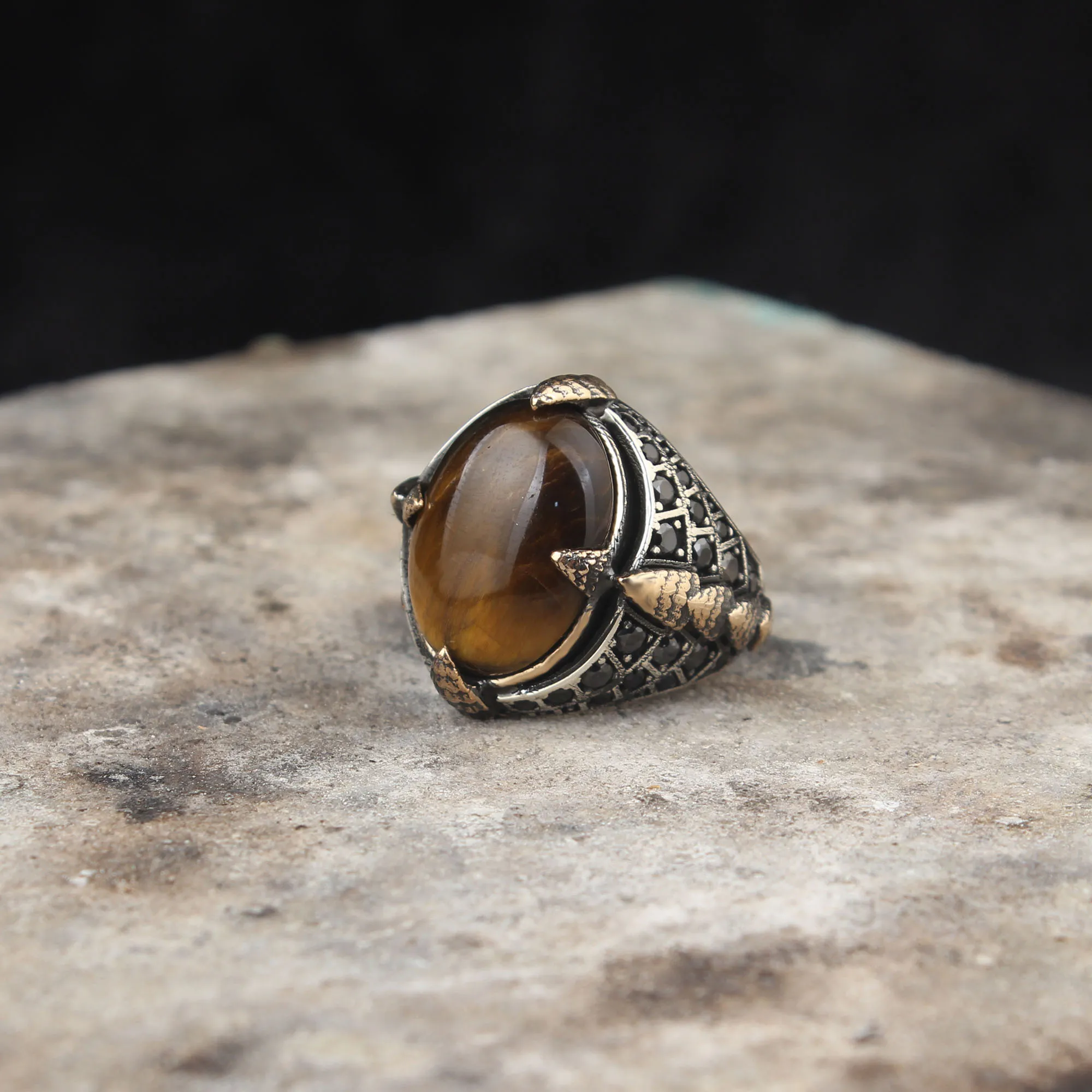 Tiger Eye GemStone Men Silver Ring, Handmade Tiger's Eye Silver Ring For Men, Vintage Silver Ring, Gift for Him