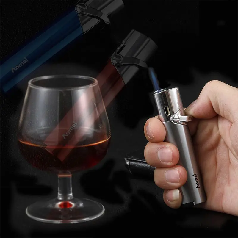 Windproof Metal Cigarette Cigar Lighter Butane Gas Lighters Mini Torch Jet Lighter Blue Flame 1300C Smoking Accessories