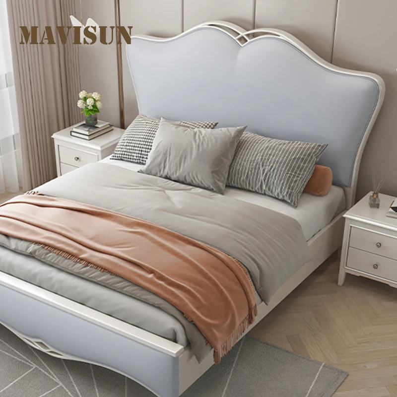 Italian King Size Bed Set Modern Minimalist Wooden Bedroom Furniture Latest Design Leather Light Luxury Solid Wood Double Beds