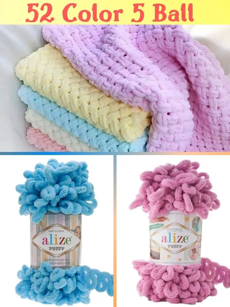 

Finger mesh yarn (5 ball) 9 meters (100gr) - 52 color options-NO skewers-pins-Alize fluffy blanket-DIY- Made in Turkey