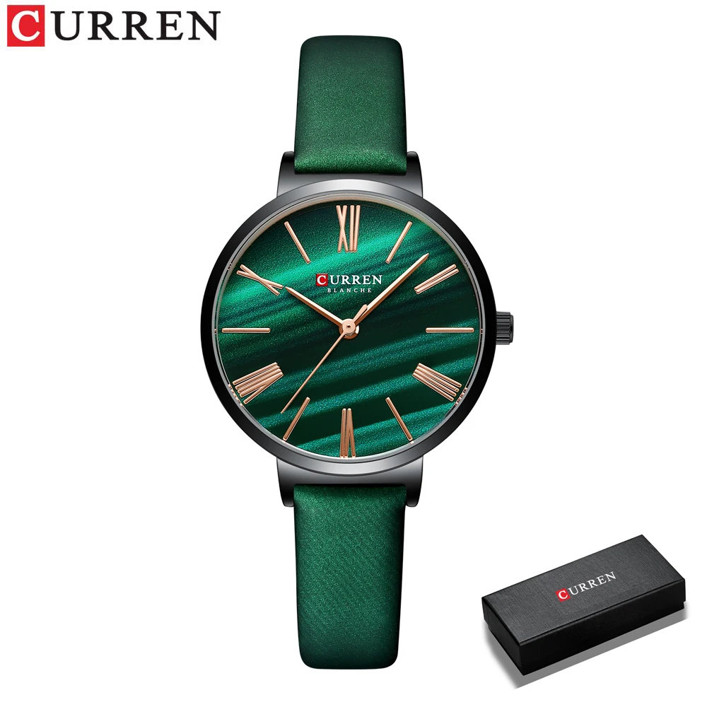 Reloj Mujer CURREN Luxury Watch for Women Fashion Malachite Green Quartz Dress Bracelet Wristwatch with Leather Female Clock