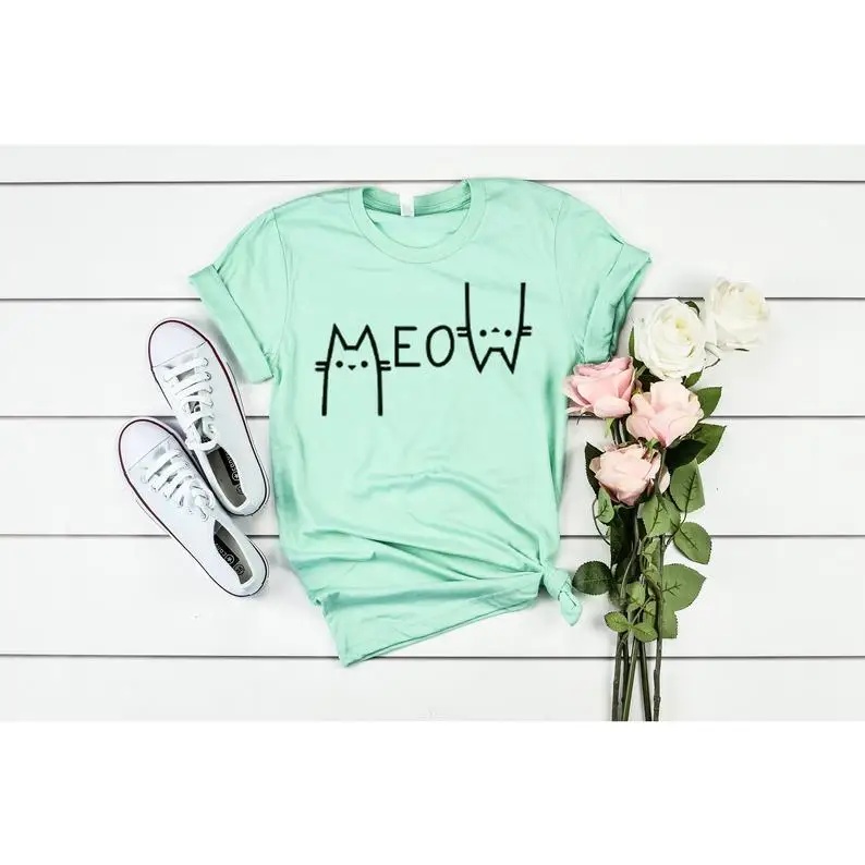 

Sugarbaby New Arrival Meow Cotton Shirt Cat Mom T-shirt Cat Lover Tee Women Cat Lover t shirts Gift for Cat Mom Drop Ship