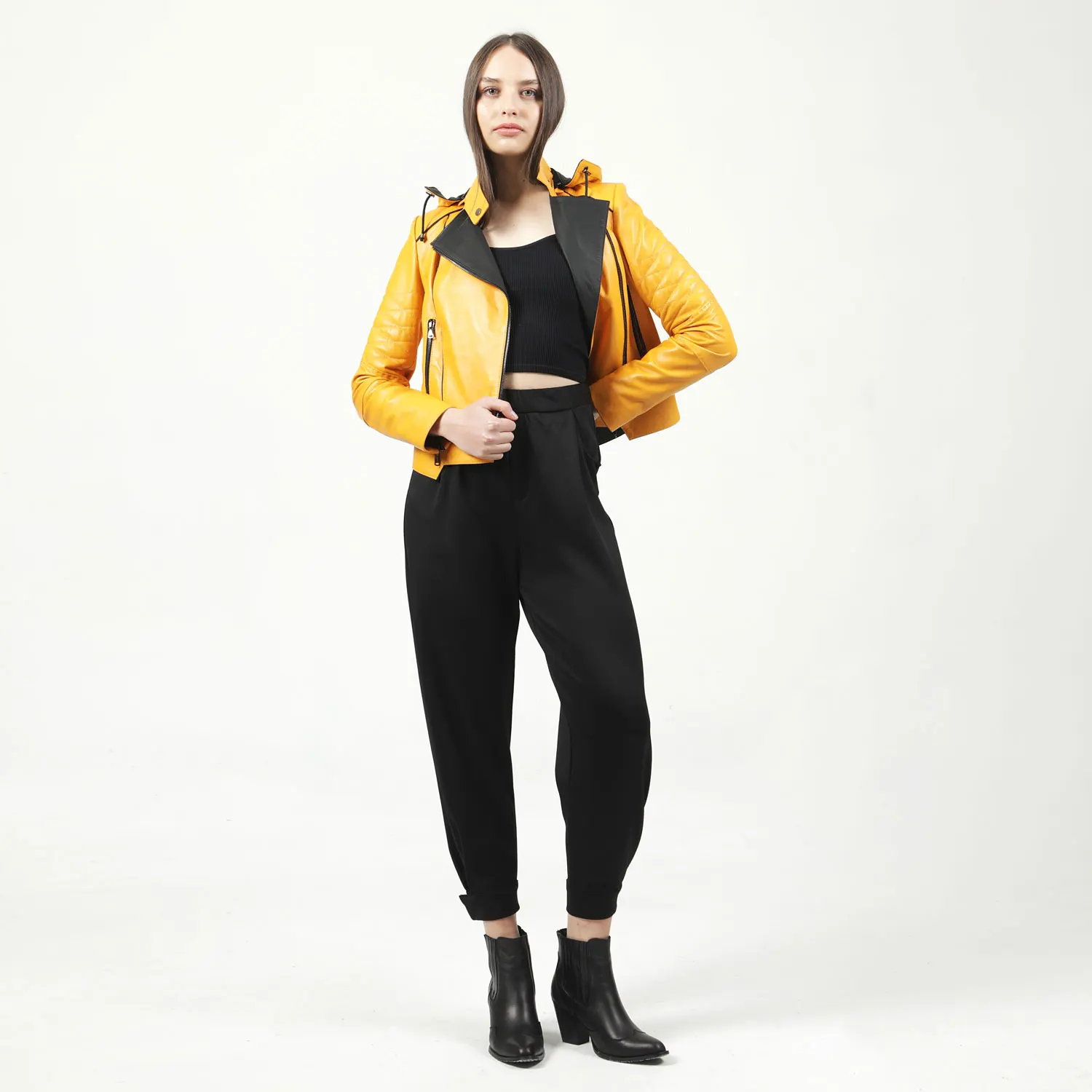 Veste de motard en cuir véritable de mouton pour femme, vêtement à capuche, tendance, automne et printemps