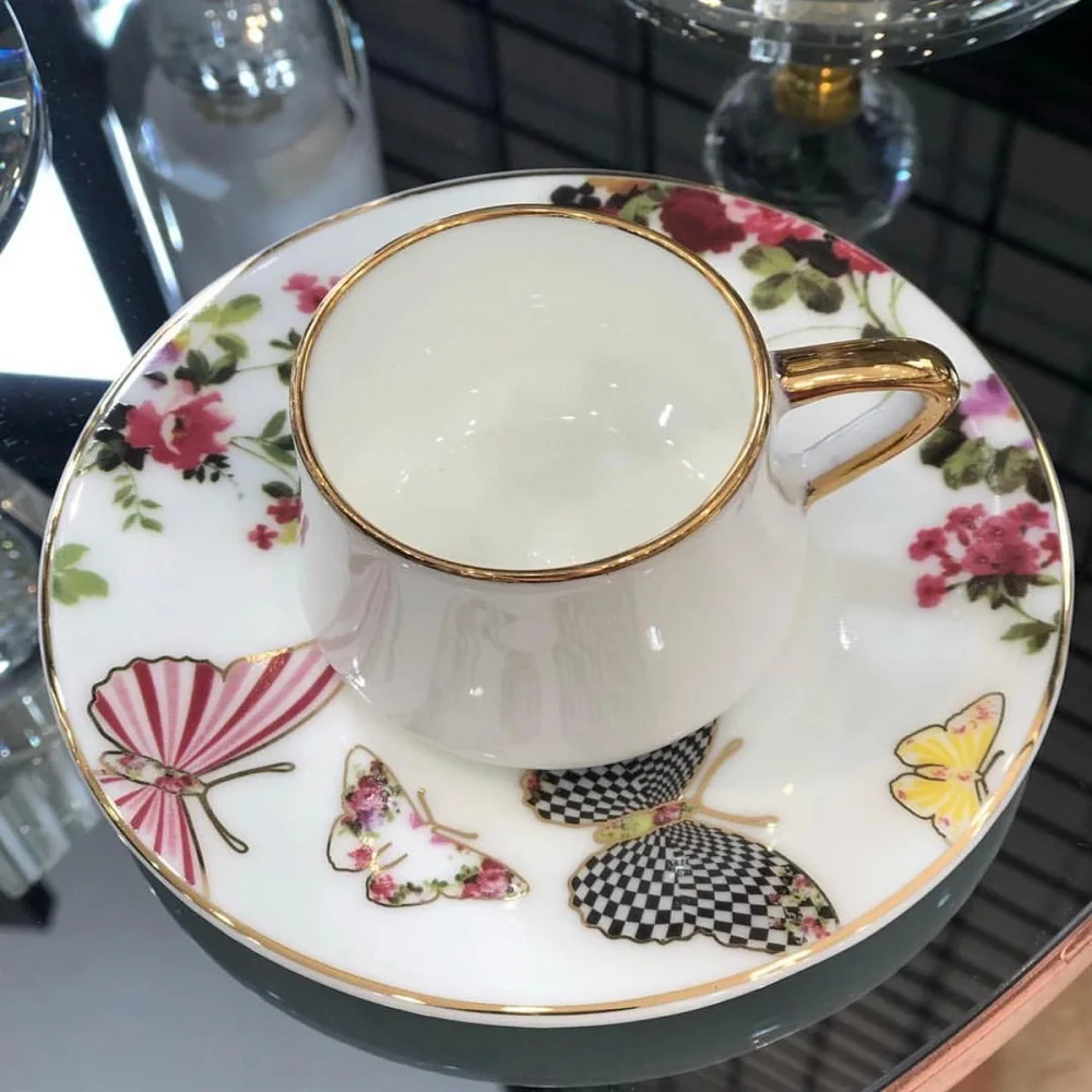 Thổ Nhĩ Kỳ Cà Phê Bộ, Cà Phê Ả Rập, Tiếng Hy Lạp Cà Phê Bộ 6 Con Bướm Mạ Vàng Họa Tiết Ly Cà Phê, 6 Cà Phê Đĩa