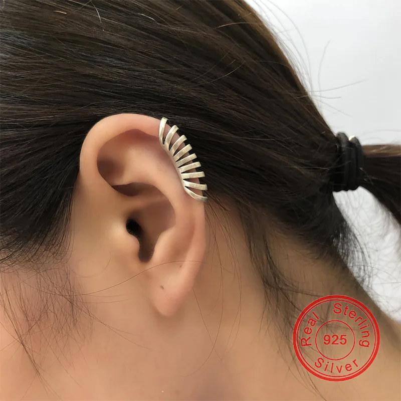 100% 925 Sterling Silver Clip Earrings For Men Women Punk Goth Personality Ear Cuff No Pierced Ear No Ear Caves Jewelry Gift