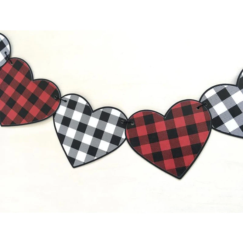 Buffalo Plaid Heart Garland Valentine Party Decor Lumberjack, Graduation, Wedding, baby Shower Party Supplies