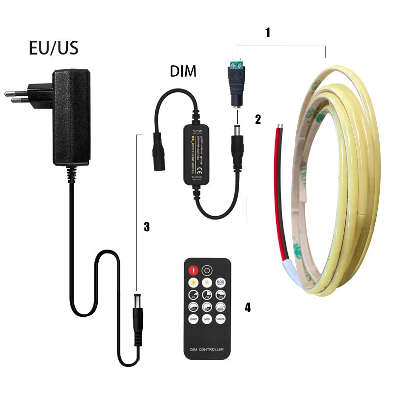 Full Kit Remote Control 2.7mm Multi-Color COB LED Strip for Room Decor DIY Blue/Pink/Red High Density LED Tape Light Set DC 12V