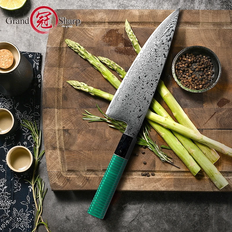 

Кухонные ножи Grandsharp из дамасской стали, 8 дюймов, нож Gyuto, 67 слоев, VG10, японская Дамасская сталь, мясника, инструменты для приготовления пищи, Новинка