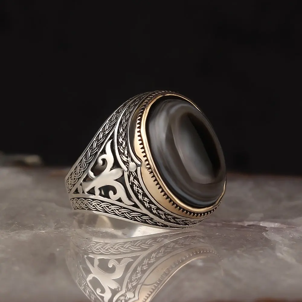 Agate Gemstone 925 Sterling Silver Men 'S Ring