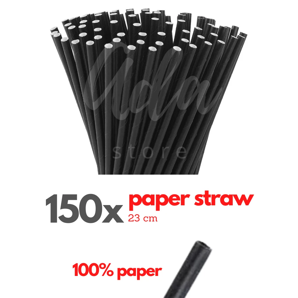 150 pcs Paper Straws White or Black Natural Healthy Recyclable Cold Drinks Party Wedding Bbq