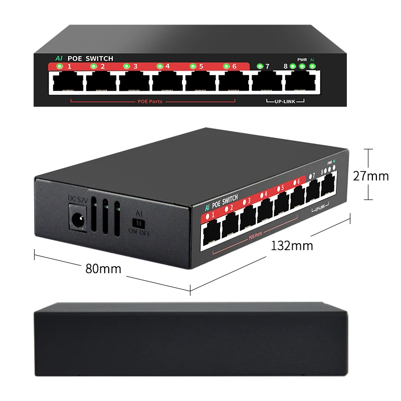 STEAMEMO-Fonte de Alimentação Externa, Ethernet Switch para Câmera IP, Wireless AP, 6 Port, POE, 48V, 10 Mbps, 100Mbps, 90W