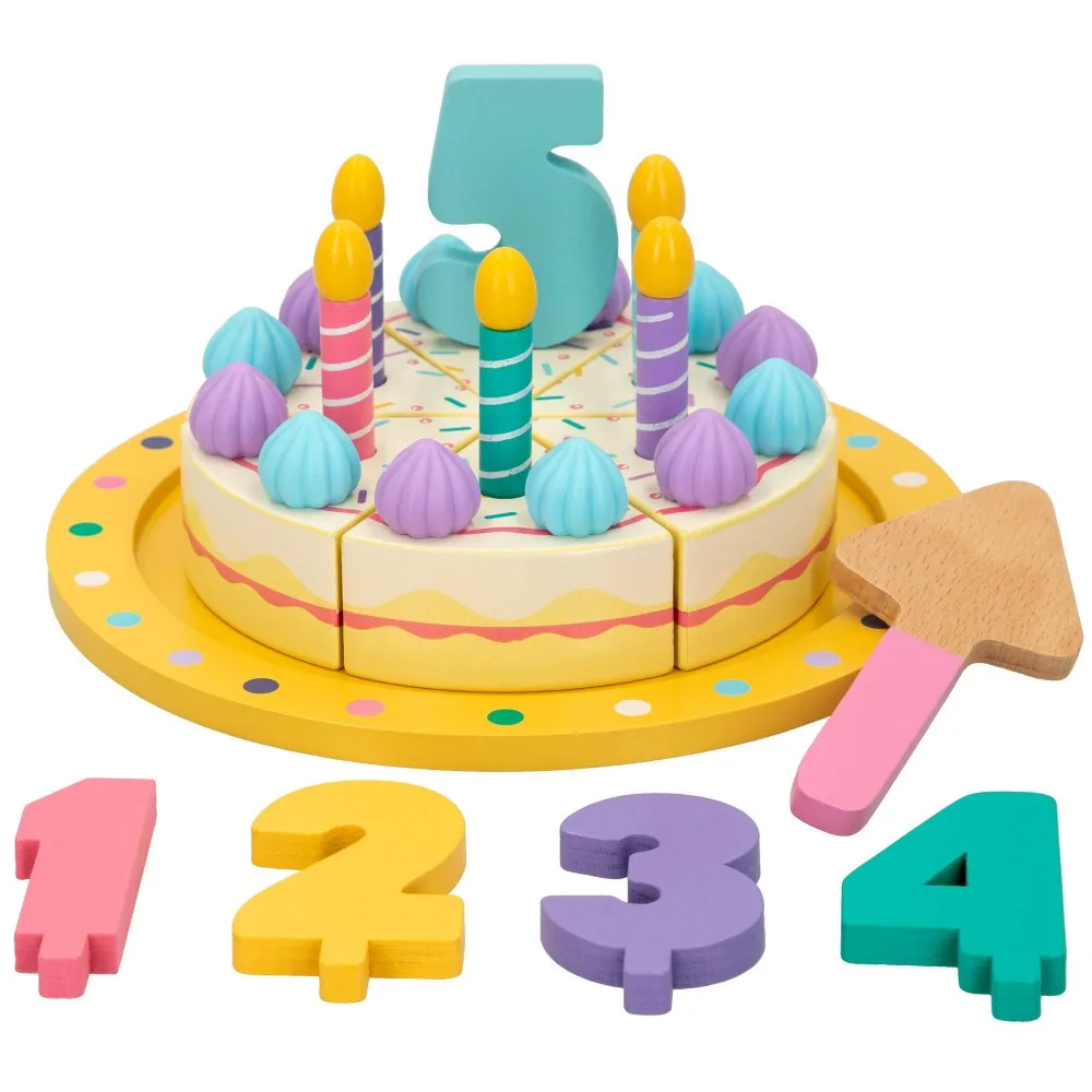 Wooden birthday cake with accessories Woomax, breakfast tray with wooden accessories, kitchen utensils, miniature food, montessori toys, girl toys, wooden kitchen, wooden toy food