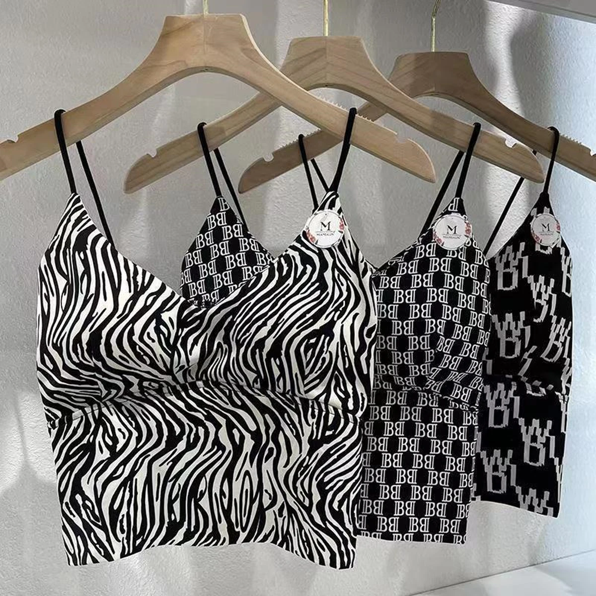 Summer Women\'s Letter Zebra Print Tank Crop Top Girls\' Sexy Sleeveless Slim  Vest Lingerie Camisole Floral Plaid Strap Halter