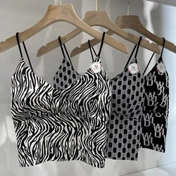 Summer Women's Letter Zebra Print Tank Crop Top Girls' Sexy Sleeveless Slim  Vest Lingerie Camisole Floral Plaid Strap Halter