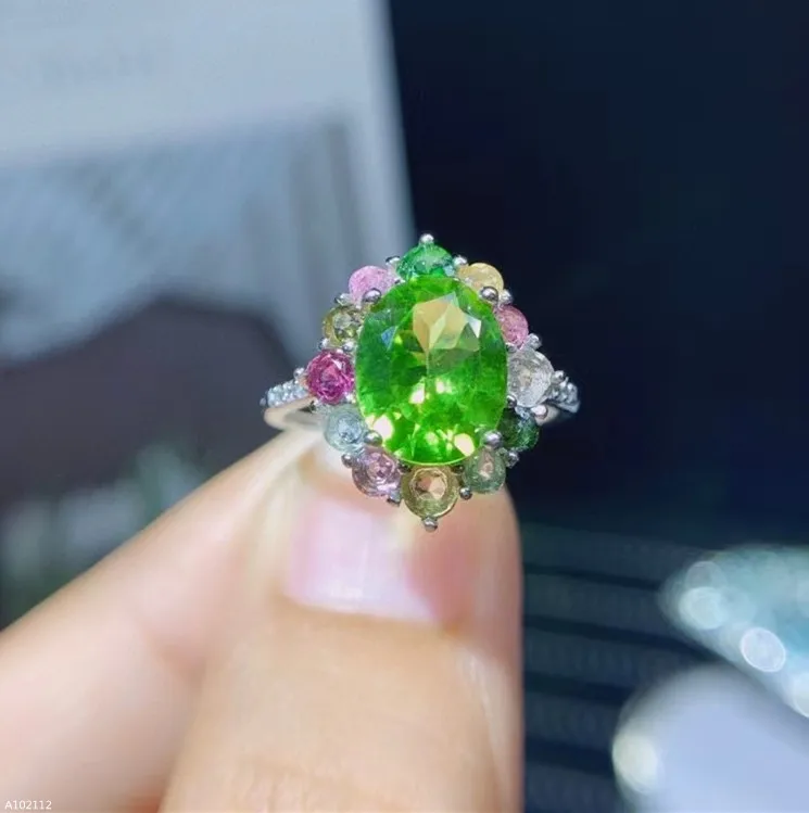 Fine jewelry 925 sterling silver natural peridot + tourmaline women's ring for girls new launch 2 colors at a loss promotion