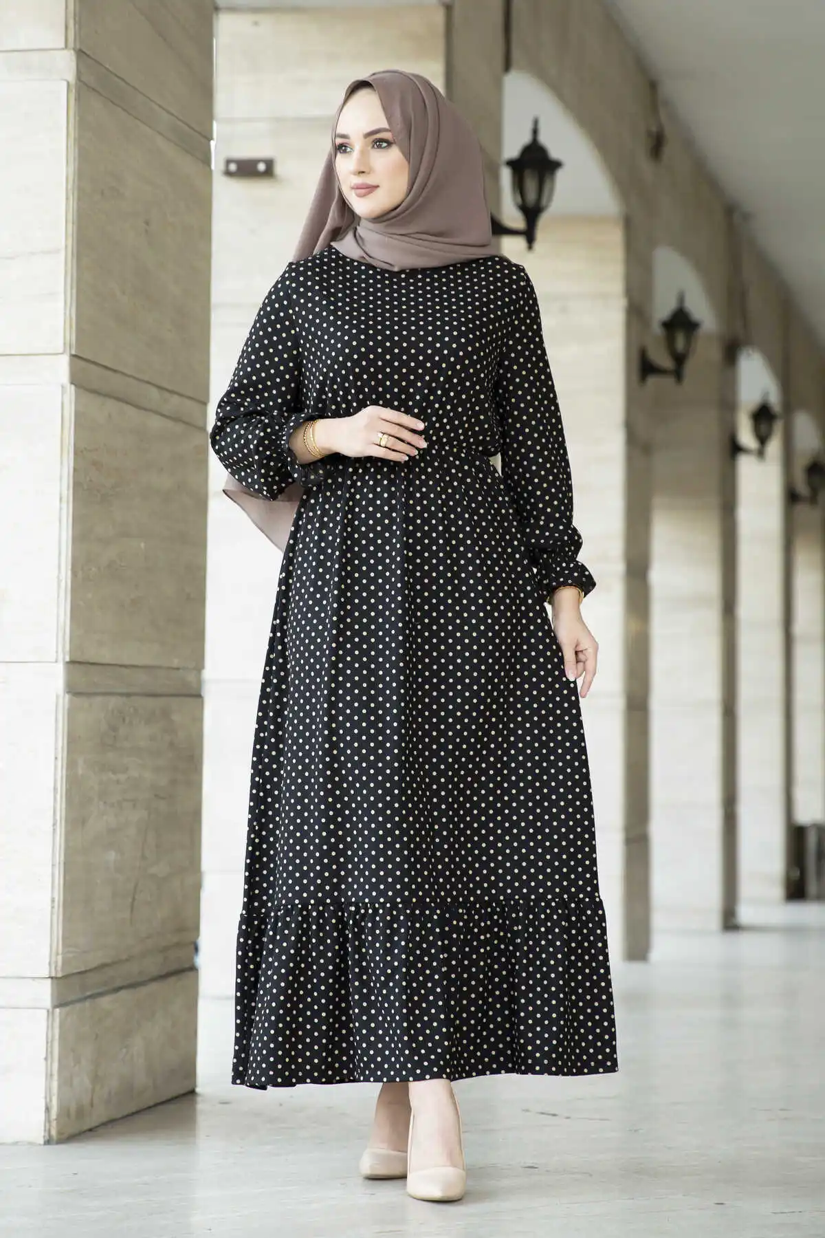 Women New Season Polka Dot Patterned Dress Abaya All Match Arrivals Muslim Hijab Middle East Dubai Robe Femme Musulmane Ramadan