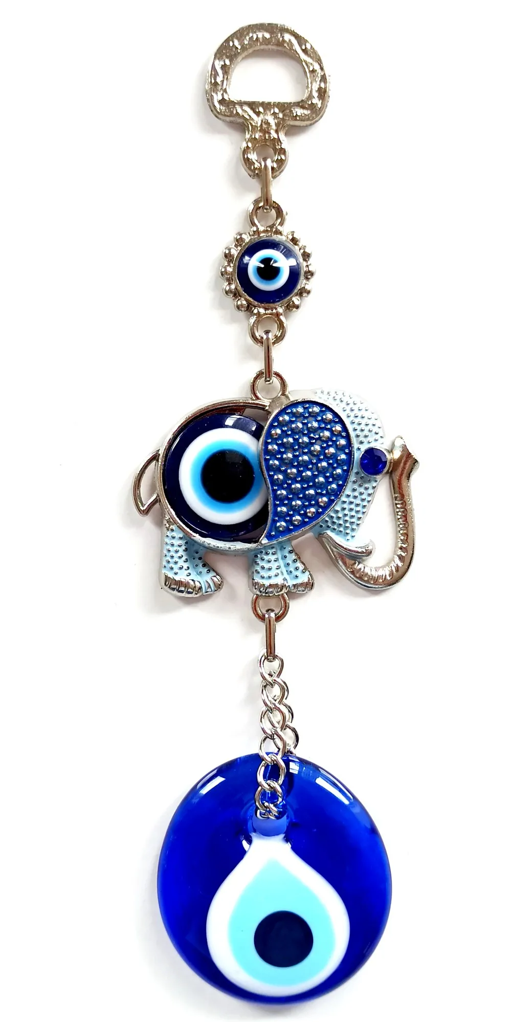 Glass Evil Eye Beaded Mini Wall Ornament with Elephant