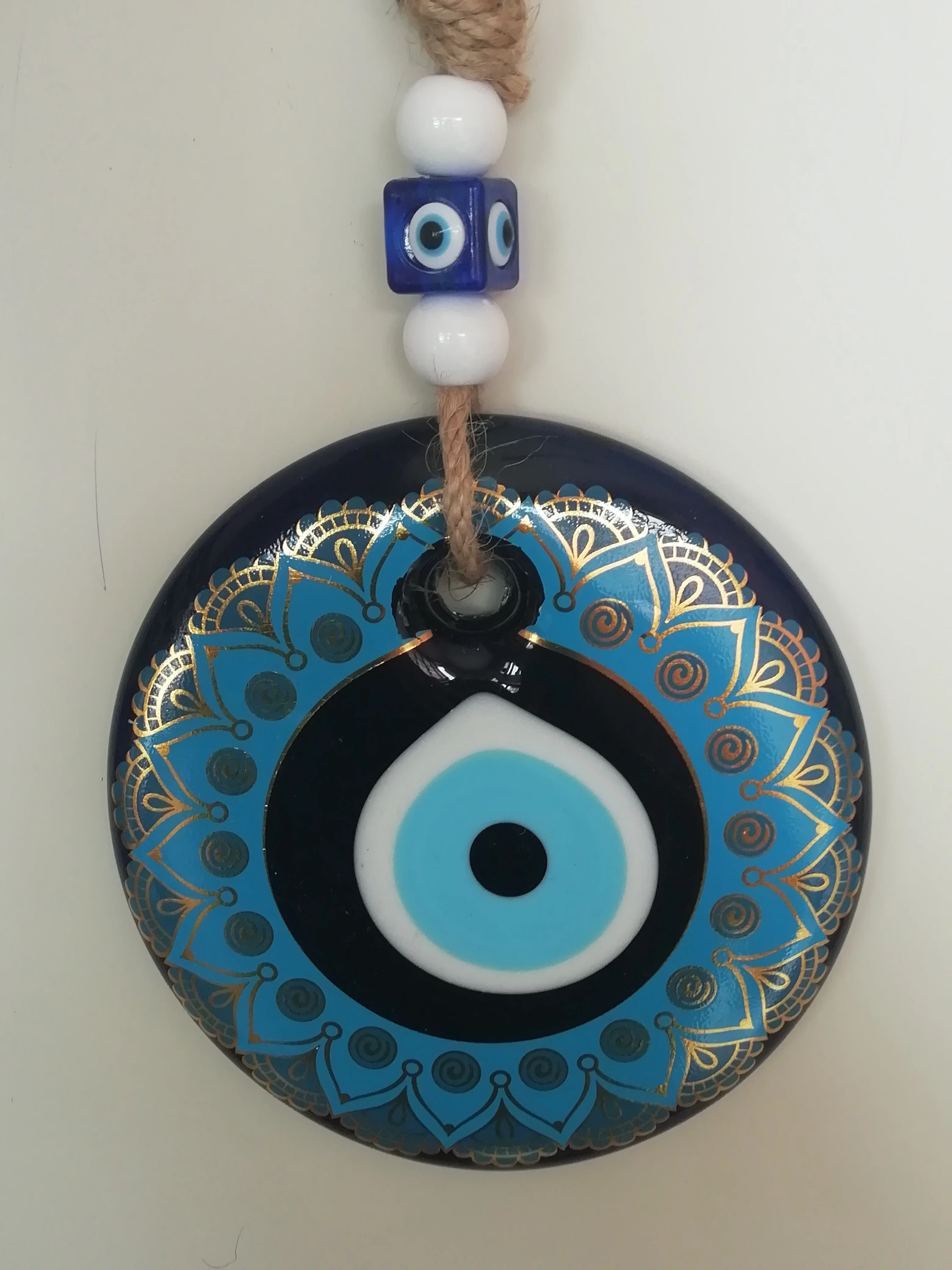 Big Size-14 cm Diameter- Colored Patterned Glass Blue Evil Eye Wall Hanging Ornament – Turkish Nazar Bead - Ho