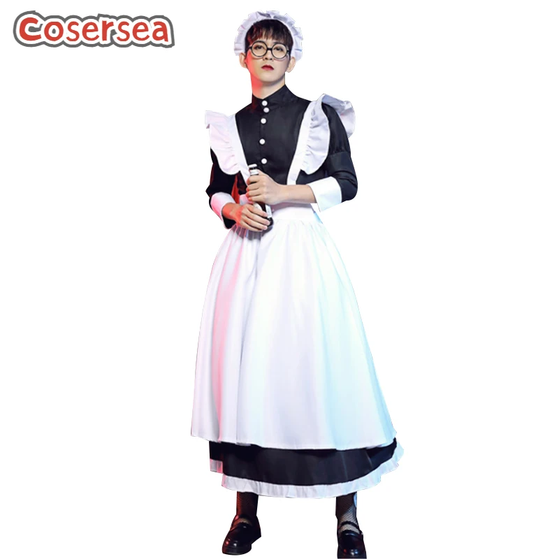 

Cosersea Men Maid Cosplay Costume Gender Conversion Dress Outfit Boys Male Uniform Apron Bow Headband Fullset