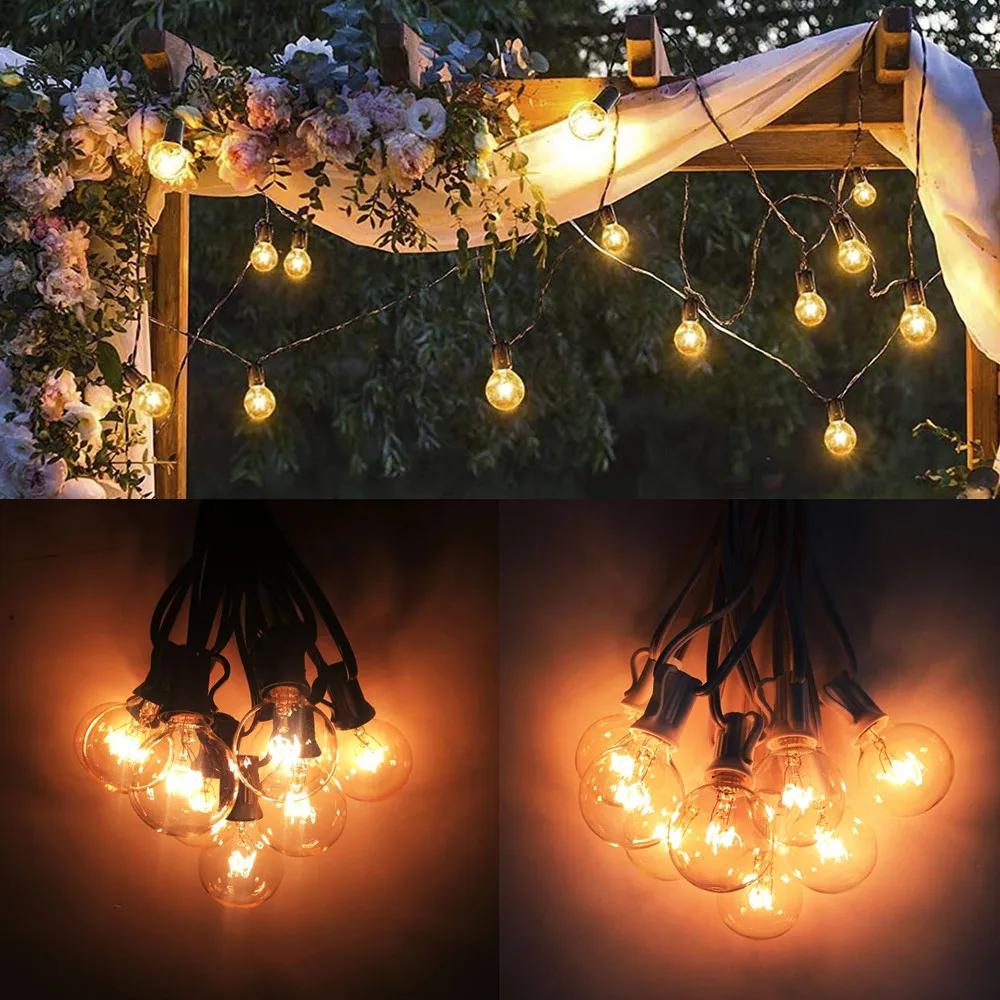 

8M White/Black Cable Patio Lights G40 Globe Christmas String Lights, Cafe Bistro Lights Room Lights for Backyards Pergola Tents