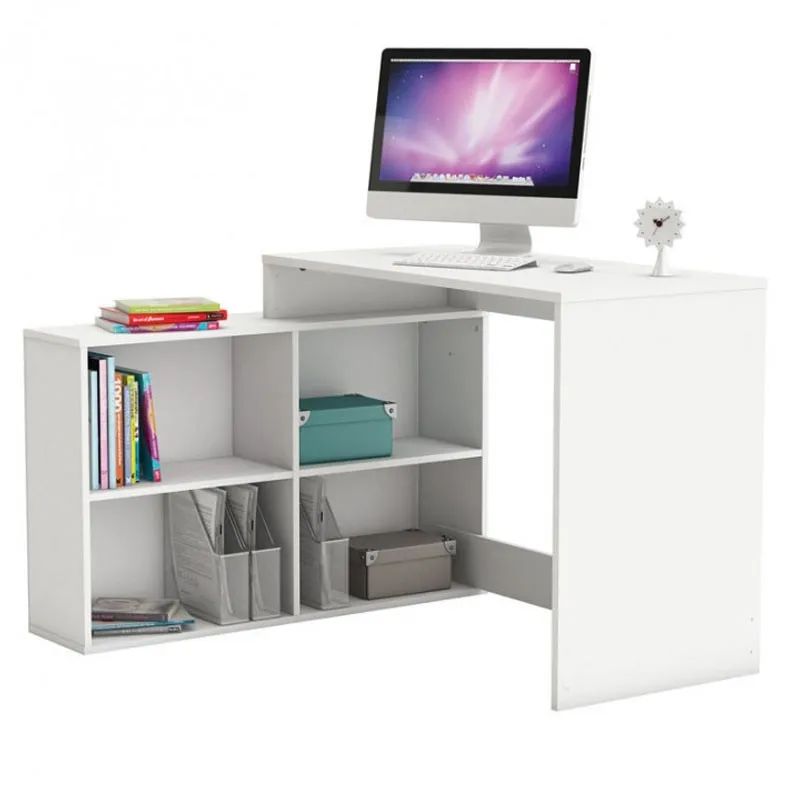 Corner desk (120x77x101 cm, 4 shelves), Pearl White, youth desk table, student desk, modern desk, desk