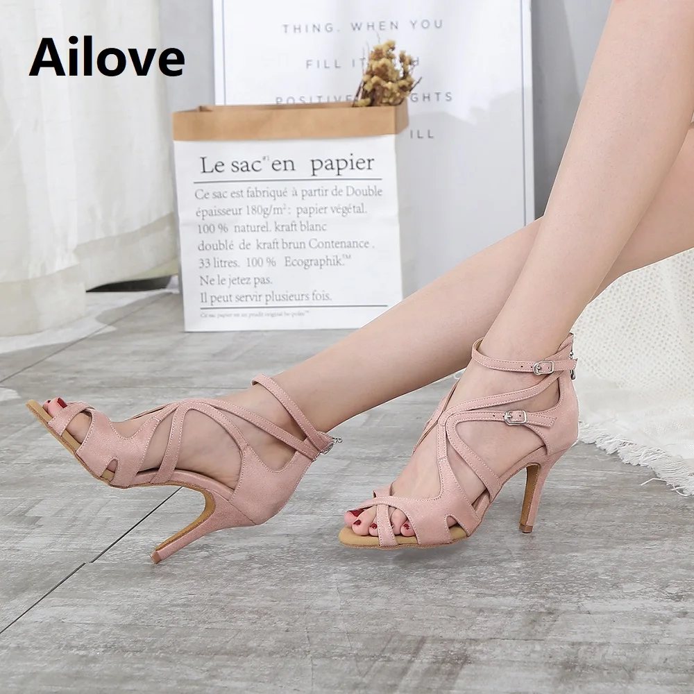 Ailove-Sandalias de salón para mujer, zapatos de baile latino, con suela de goma y gamuza, disponibles, ALS005