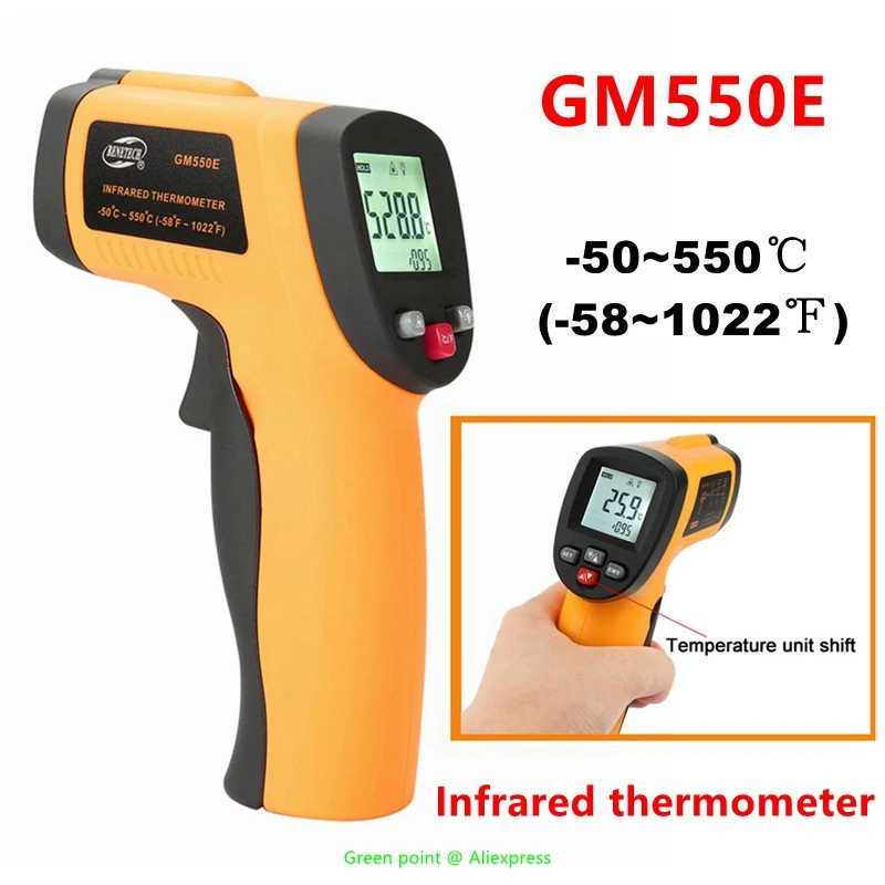 5PCS Portable HD GM550E Infrared Thermometer -50~550℃ Non-Contact IR Laser Handheld Digital Hygrometer Temperature Sensor Meters