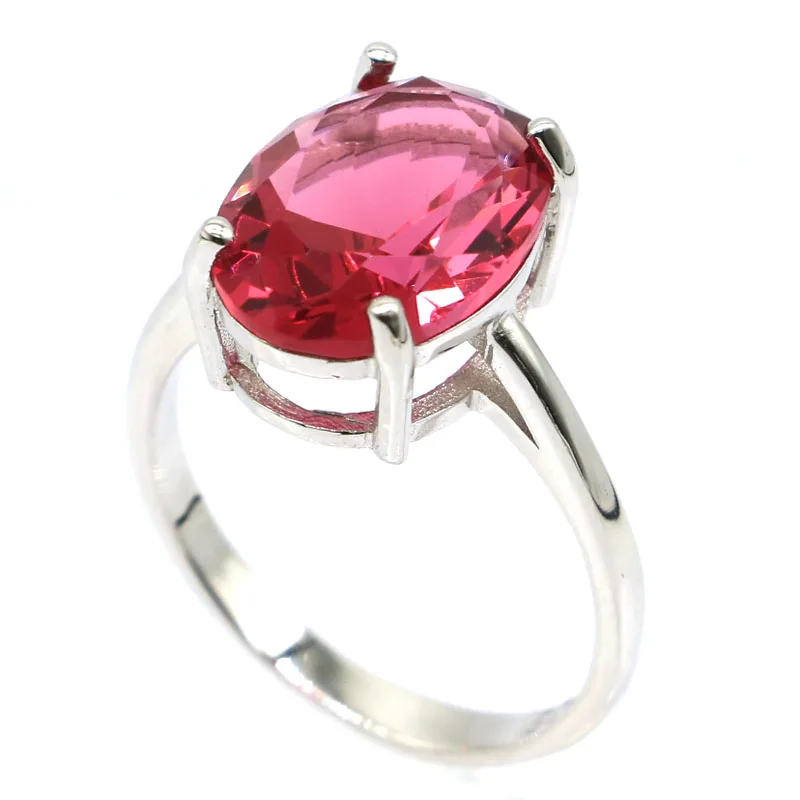 Buy 4 Get 1 Free 3g 14x10mm Pink Tourmaline White Sapphire Wedding Ladies Real 925 Solid Sterling Silver Rings