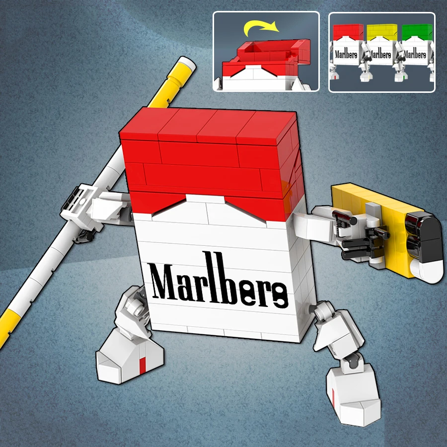 Bricklink Ideas MOC Cigarette Mecha Robot Red Yellow Green DIY Set Creative Building Blocks Toys For Children Gift With BOX